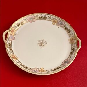 Antique Nippon Candy Dish: Morimura Hand-Painted Floral Plate with Gold Accent